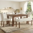 thumbnail image 1 of Euroco 6-Piece Wood Dining Table Set for 6, Modern Rectangular Kitchen Table with 4 Upholstered Chairs & Bench for Kitchen Dining Room,Walnut, 1 of 8