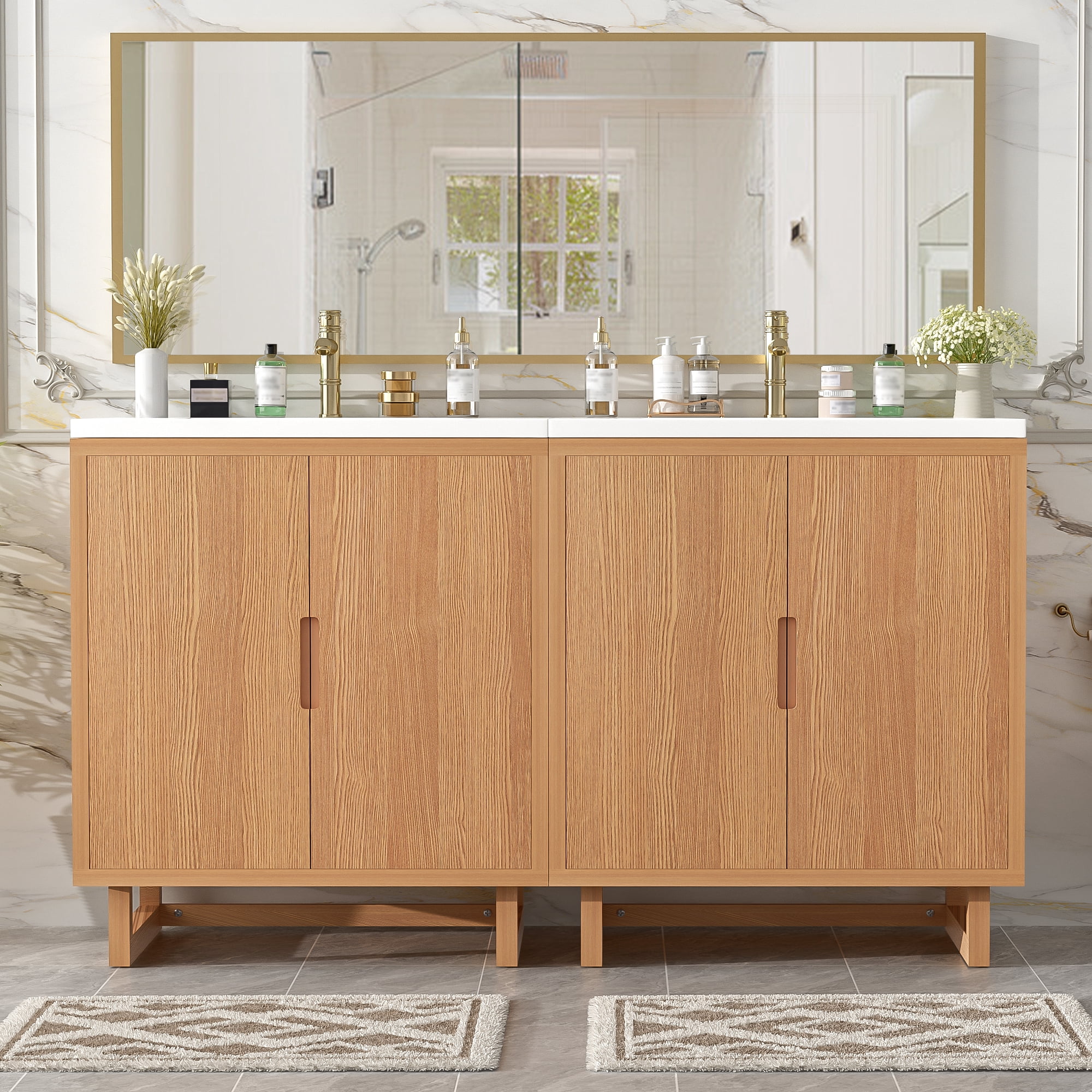 Euroco 60.2" Bathroom vanity Set with Sink, Combo Cabinet, Bathroom Storage Cabinet, Solid Wood Frame