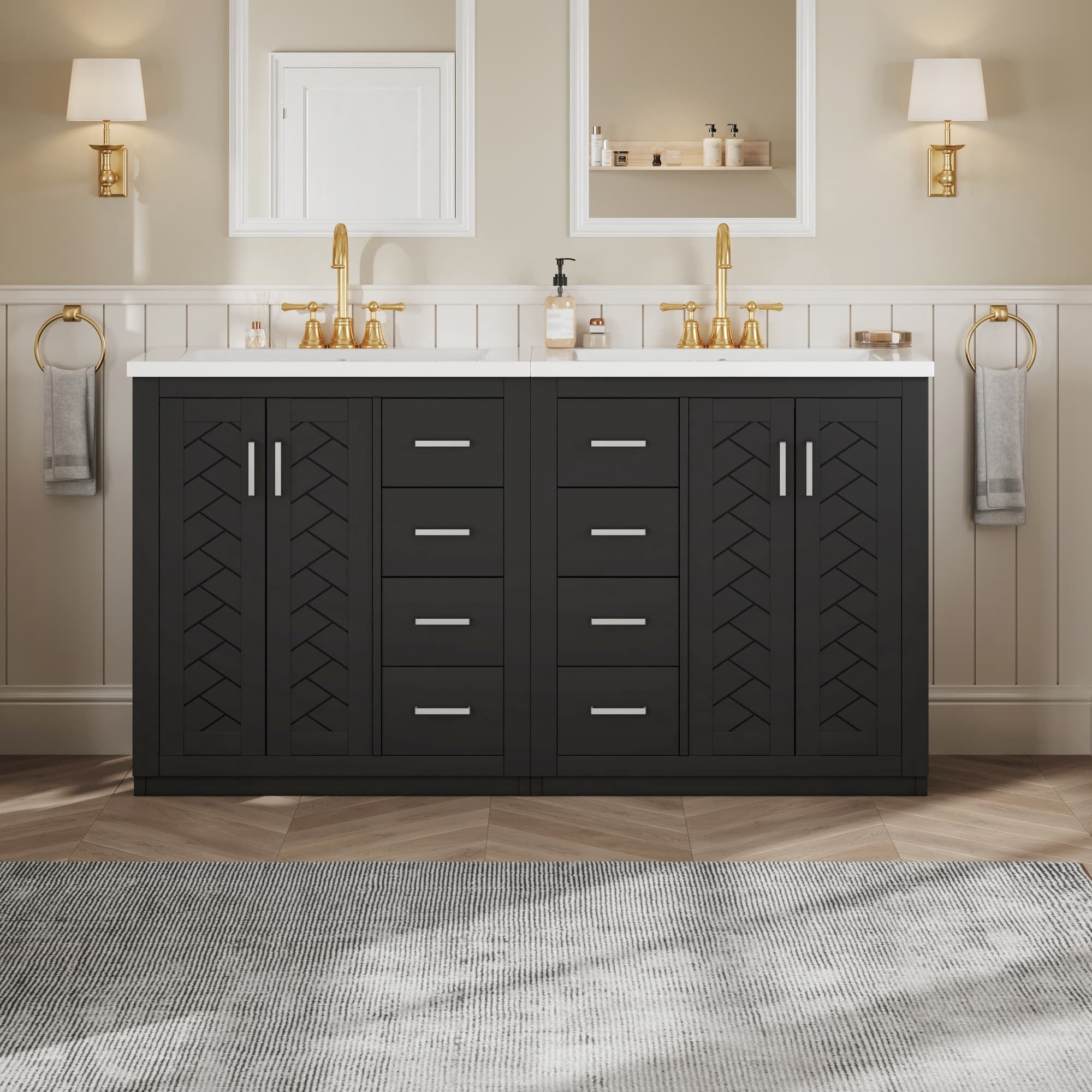 Euroco 60'' Bathroom Vanity with Ceramic Sink Combo,Solid Wood Frame Bathroom Storage Cabinet, Freestanding Vanity Set with 3 Drawers& Soft Closing Doors