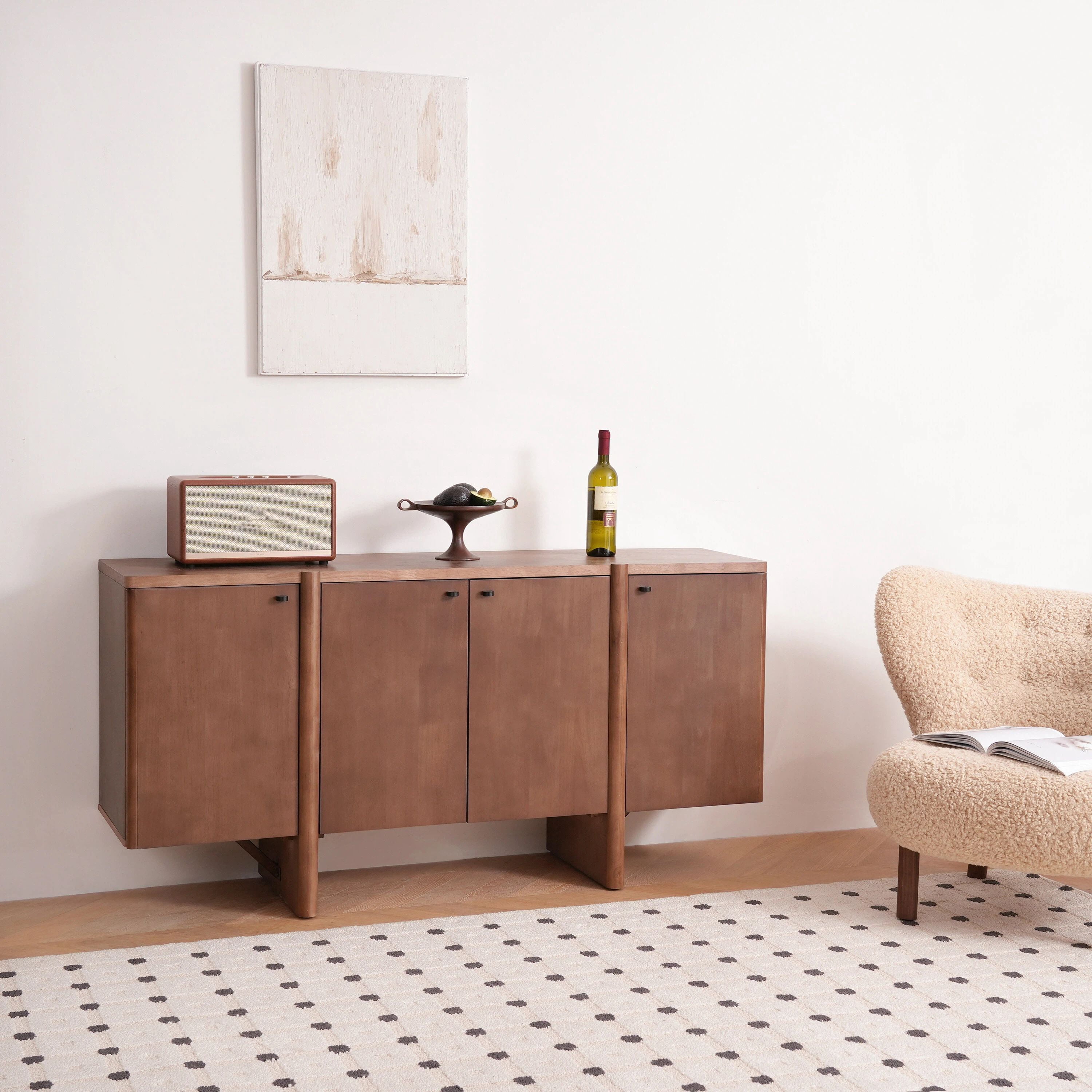 Euroco 60" Buffet Sideboard Cabinet with Storages, Modern Media Console Coffee Bar Cabinet with 4 Doors and Wood Frame for Kitchen, Living Room,Espresso
