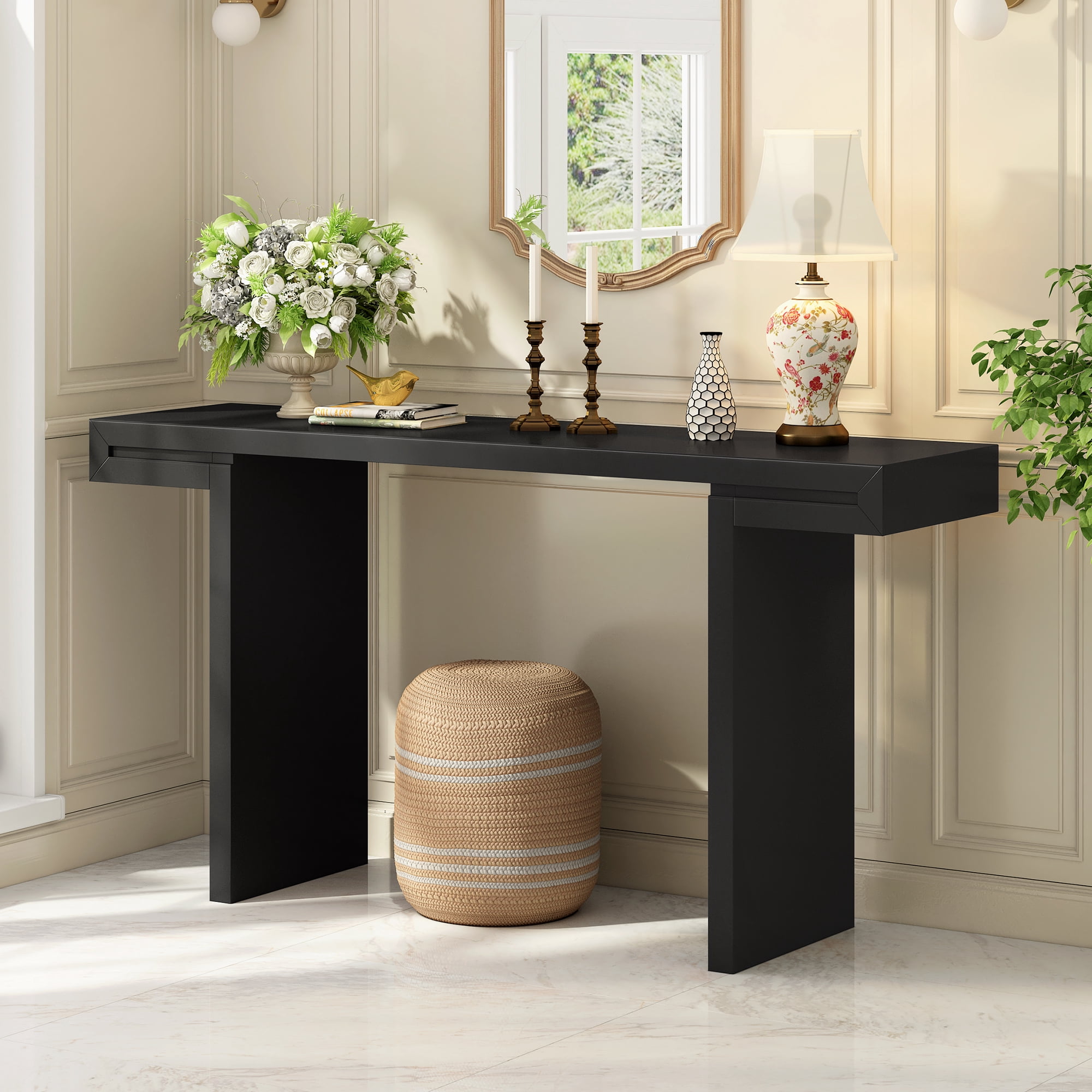 Euroco 60" Long Console Table, Modern Entryway Table with Adjustable Feet for Living Room, Hallway,Entryway,Foyer,Black