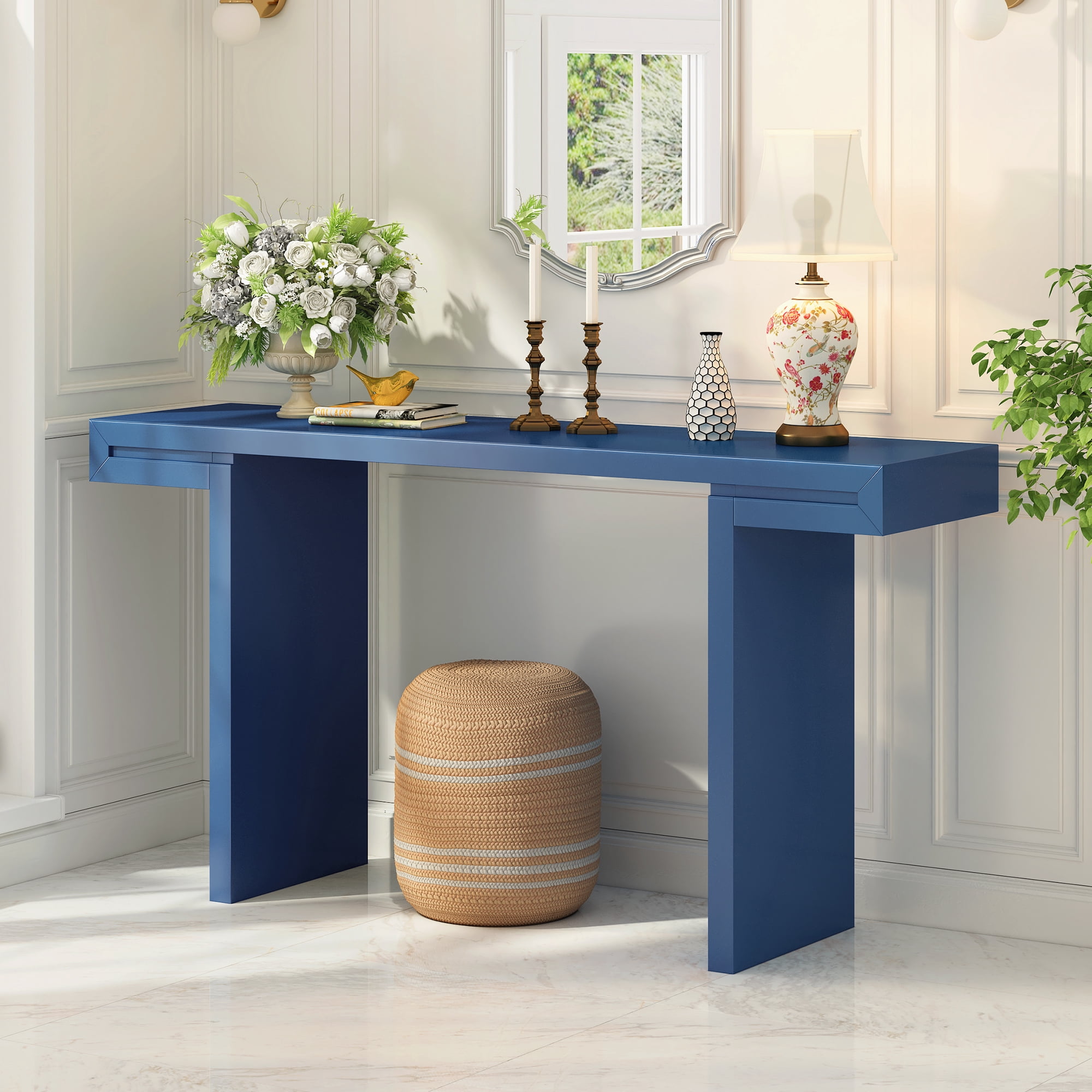 Euroco 60" Long Console Table, Modern Entryway Table with Adjustable Feet for Living Room, Hallway,Entryway,Foyer,Navy Blue