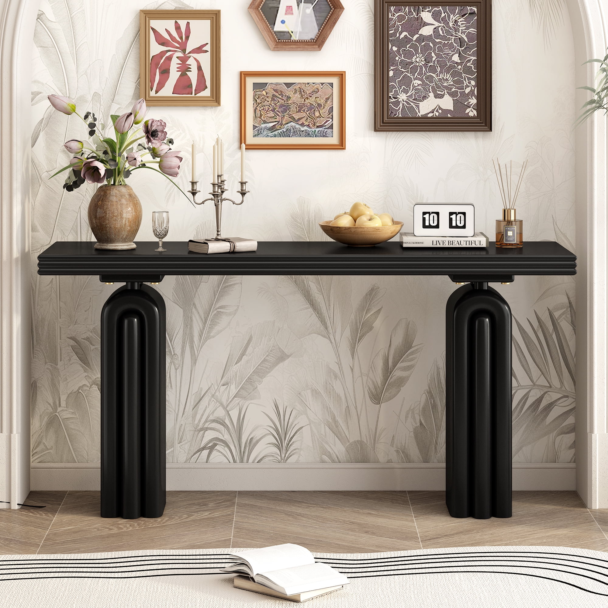 Euroco 60" Long Console Table,Wooden Rectangular Narrow Sofa Table Behind the Couch Entryway Table for Hallway, Living Room, Foyer,Black