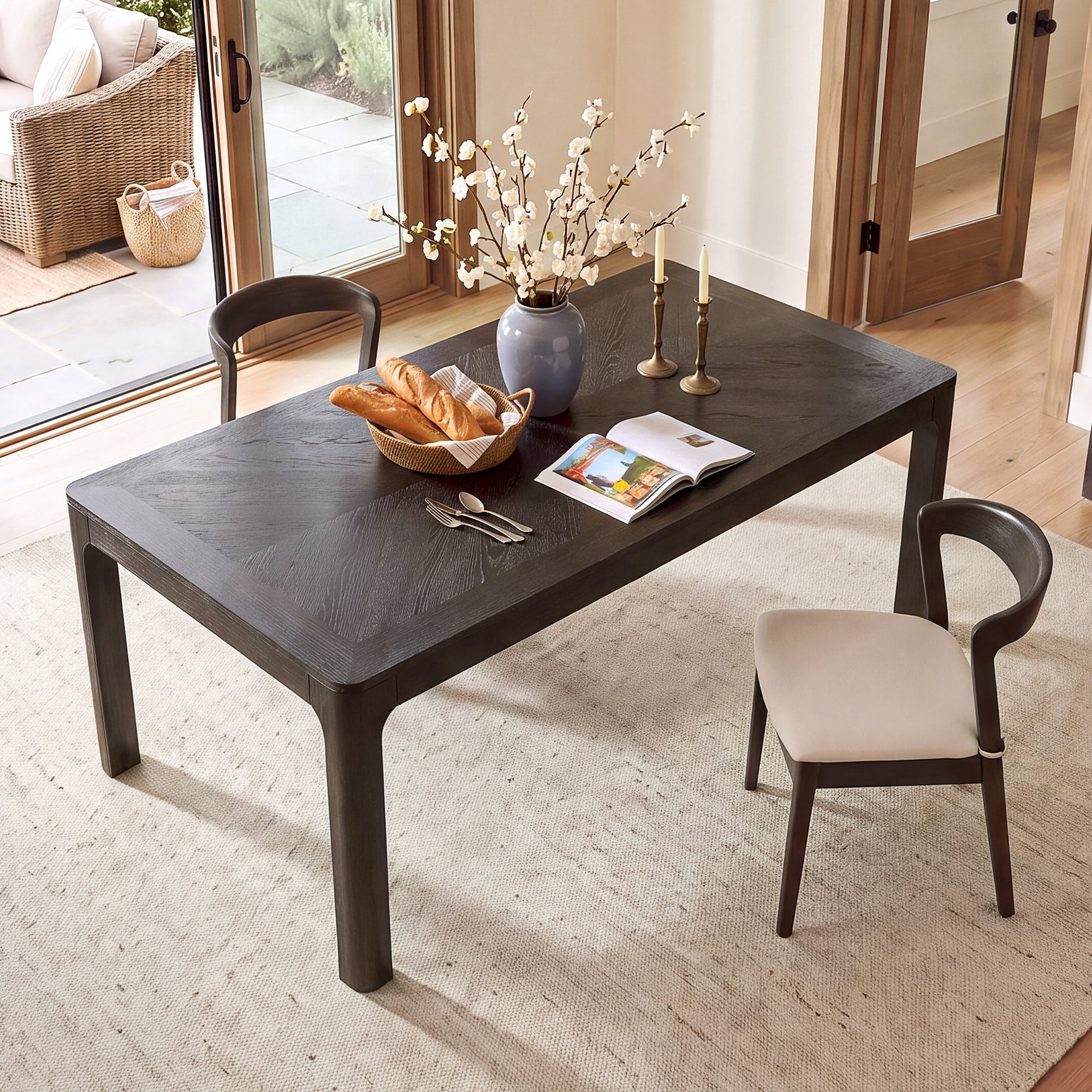 Euroco 60" Rectangular Dining Table for 4-6 Person,Farmhouse Wood Kitchen Table with Rounded Corners and Curved Leg for Kitchen Living Room,Espresso