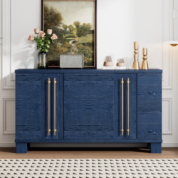 Euroco 60" Sideboard Buffet Cabinet with Storage, Wooden Coffee Bar Cabinet with Gold Handles & Adjustable Shelves for Kitchen, Dining Room and Living Room,Antique Navy