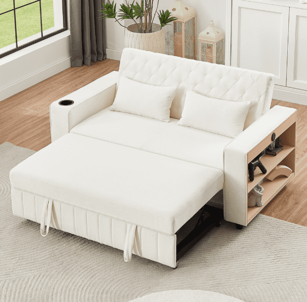 Euroco 61.4" Pull-out Sofa Bed Convertible Couch Loveseat Sofa Modern Sleeper Sofa with Adjustable Backrest for Living Room, Beige