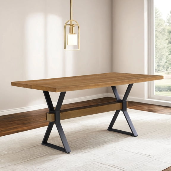 Euroco 63" Wood Rectangular Dining Table for 4-6, Kitchen Table with X-shaped Metal Legs for Kitchen Dining Room,Living Room,Brown