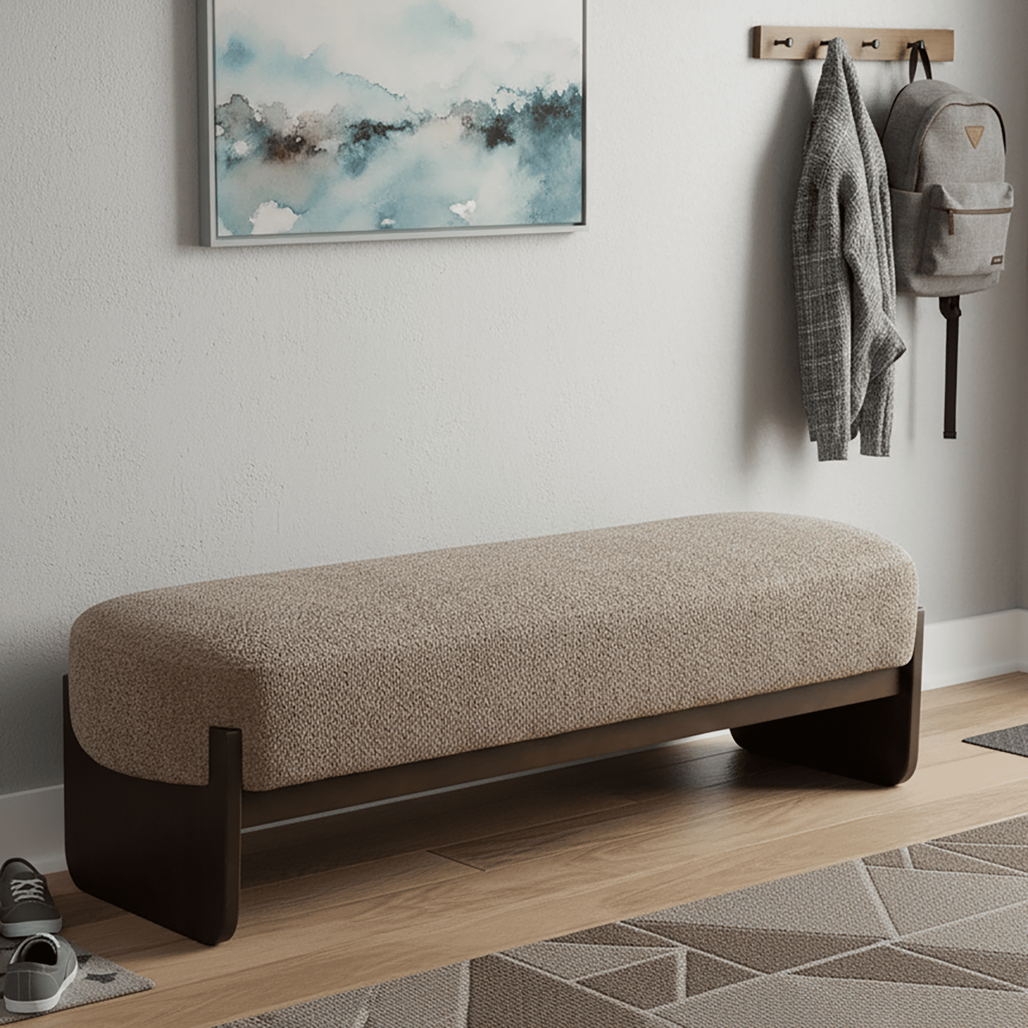 Euroco 64" Rectangular Loop Yarn Fabric Ottoman Bench,Entryway Bench, End of Bed Bench for Living Room, Bedroom,Brown