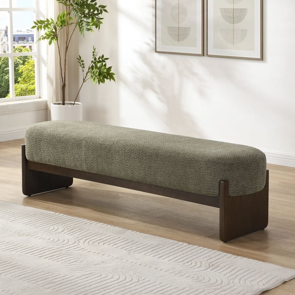 Euroco 64" Rectangular Loop Yarn Fabric Ottoman Bench,Entryway Bench, End of Bed Bench for Living Room, Bedroom,Dark Green
