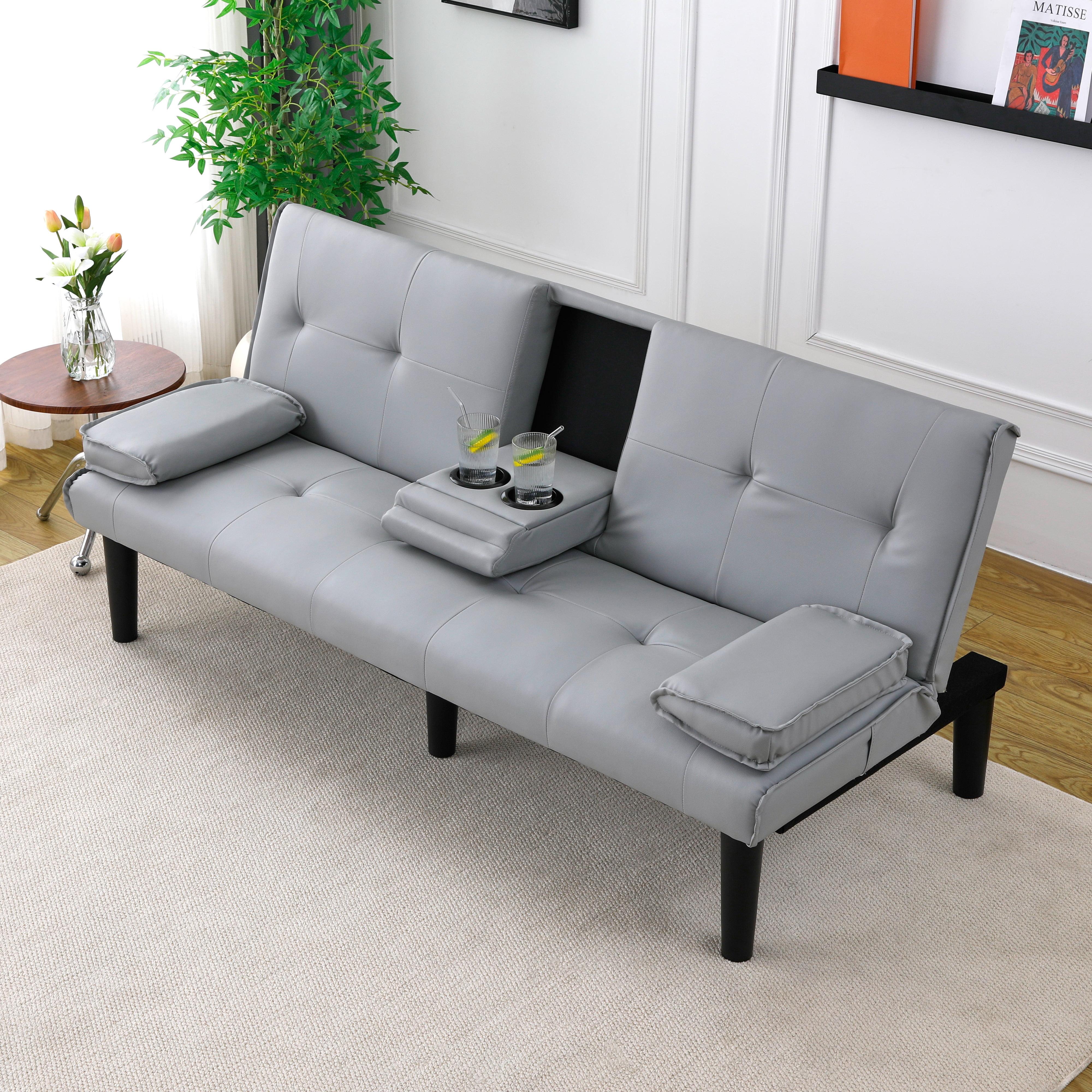 Euroco 67'' Convertible Sofa Bed with Cup Holder, Modern Sleeper Couch for Living Room, Apartment, or Office