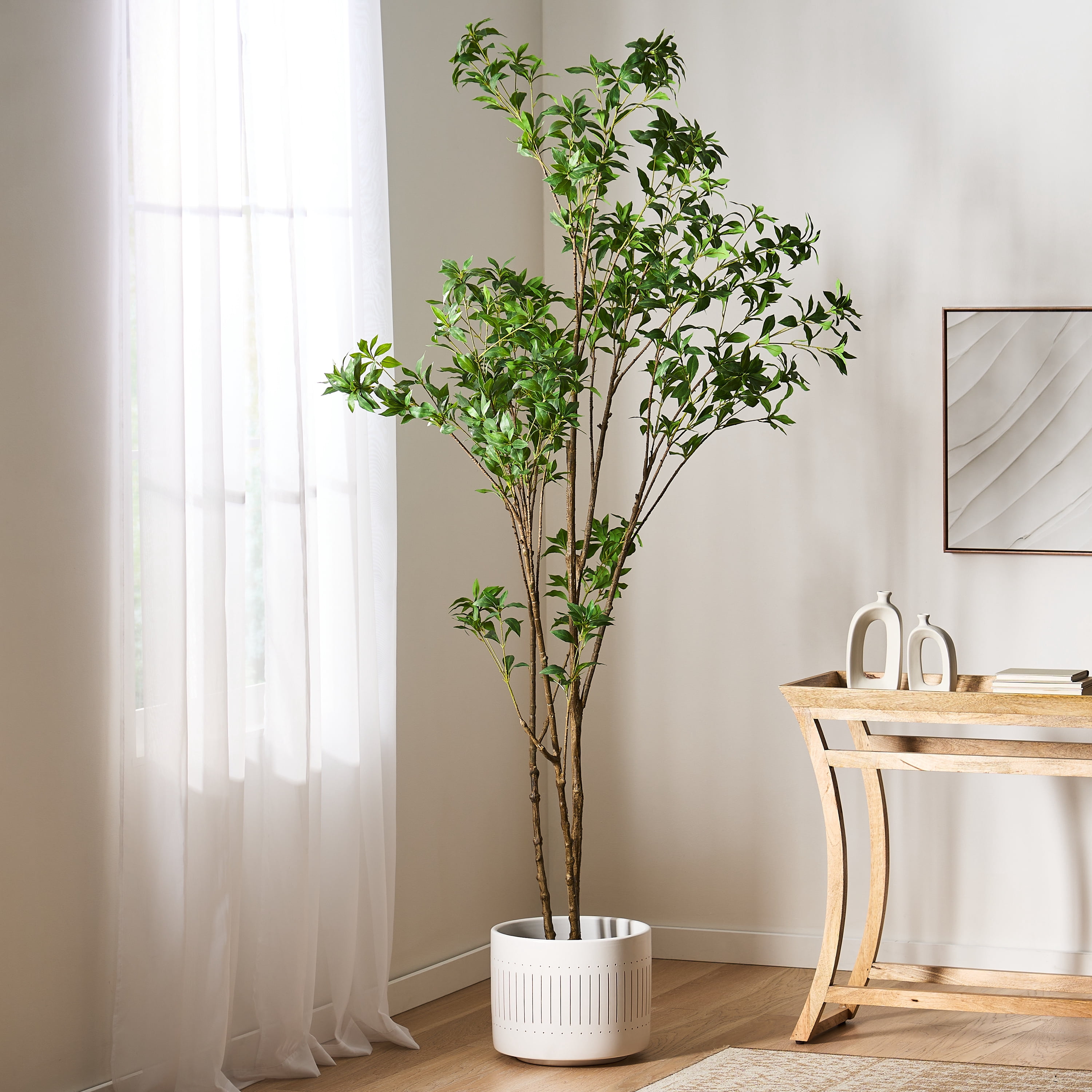 Euroco 7.8FT Artificial Pieris Tree, Fake Floor Potted Olive Silk Trees with Branches,Faux Silk Plant for Home Office Living Room Decor Indoor