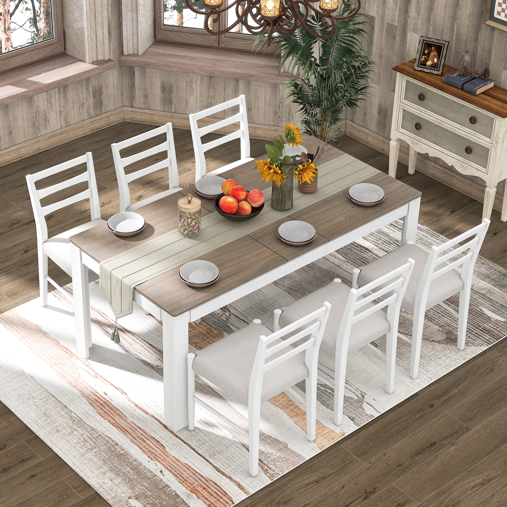 Free Shipping! Euroco 7 Piece Rustic Rubberwood Dining Table Set with ...
