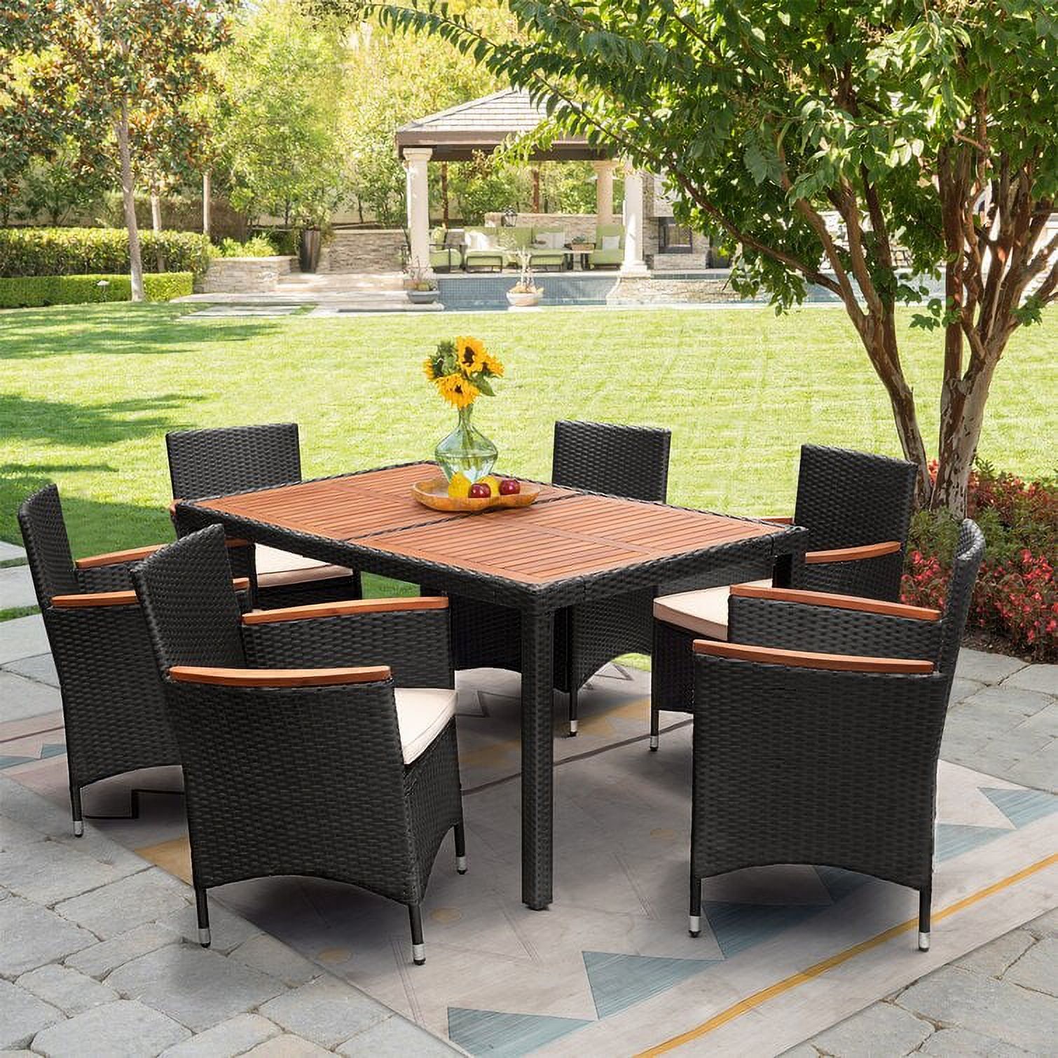 Lacoo 7 Pieces Outdoor Patio Dining Set with PE Rattan Wicker Dining