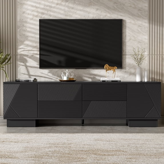 Euroco 70.8'' Modern TV Stand for TVs up to 75 Inches, Entertainment Center with Storage Cabinets, 4 Drawers and a Metal Center Leg, Minimalist Modern Media TV Console Table