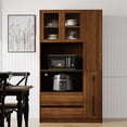thumbnail image 1 of Euroco 70.87" Tall Kitchen Pantry Cabinet with multi-functional pull-out multi-tier storage shelf, 4-Tier side Shelf, 2 Drawers,with Glass Door, 1 of 9