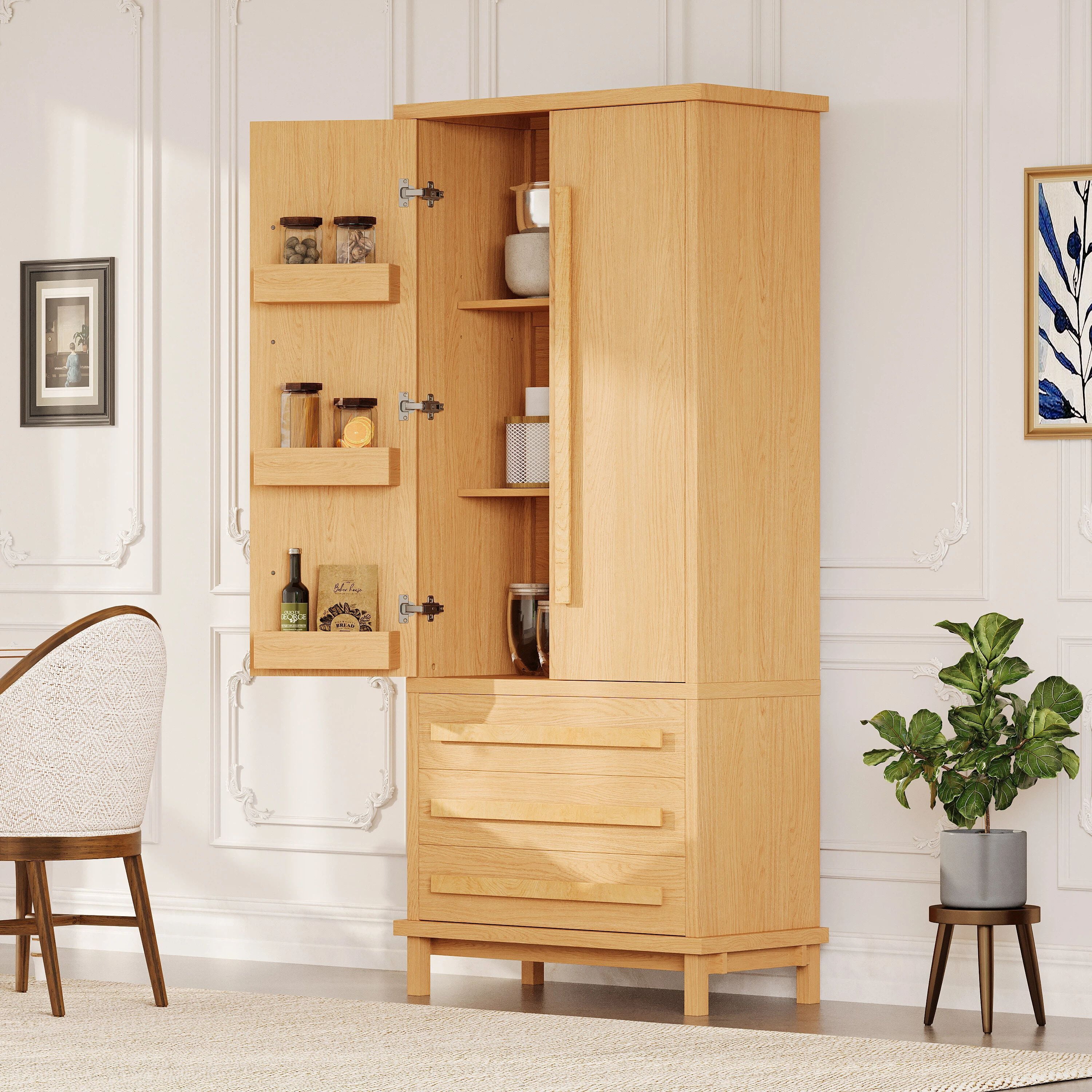 Euroco 70" Kitchen Pantry Cabinet,Large Food Storage Pantry Cabinet with 2 Cabinet Shelves,6 Door Shelves & 3 Drawers,Freestanding Tall Cupboard for Kitchen, Dining Room, Living Room, Bathroom