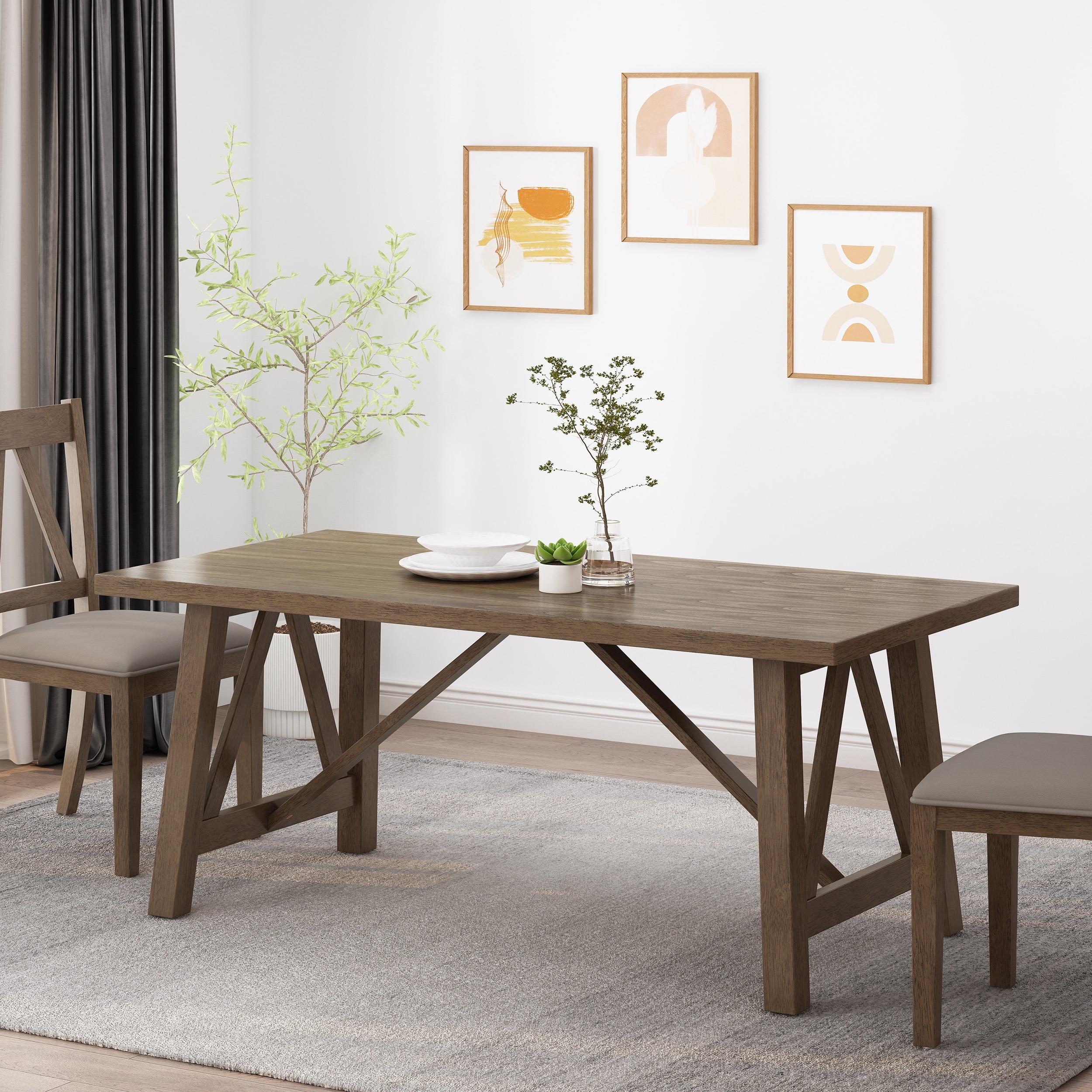 Euroco 71" Solid Wood Dining Table for 6, Farmhouse Rectangular Indoor Kitchen Table for Home