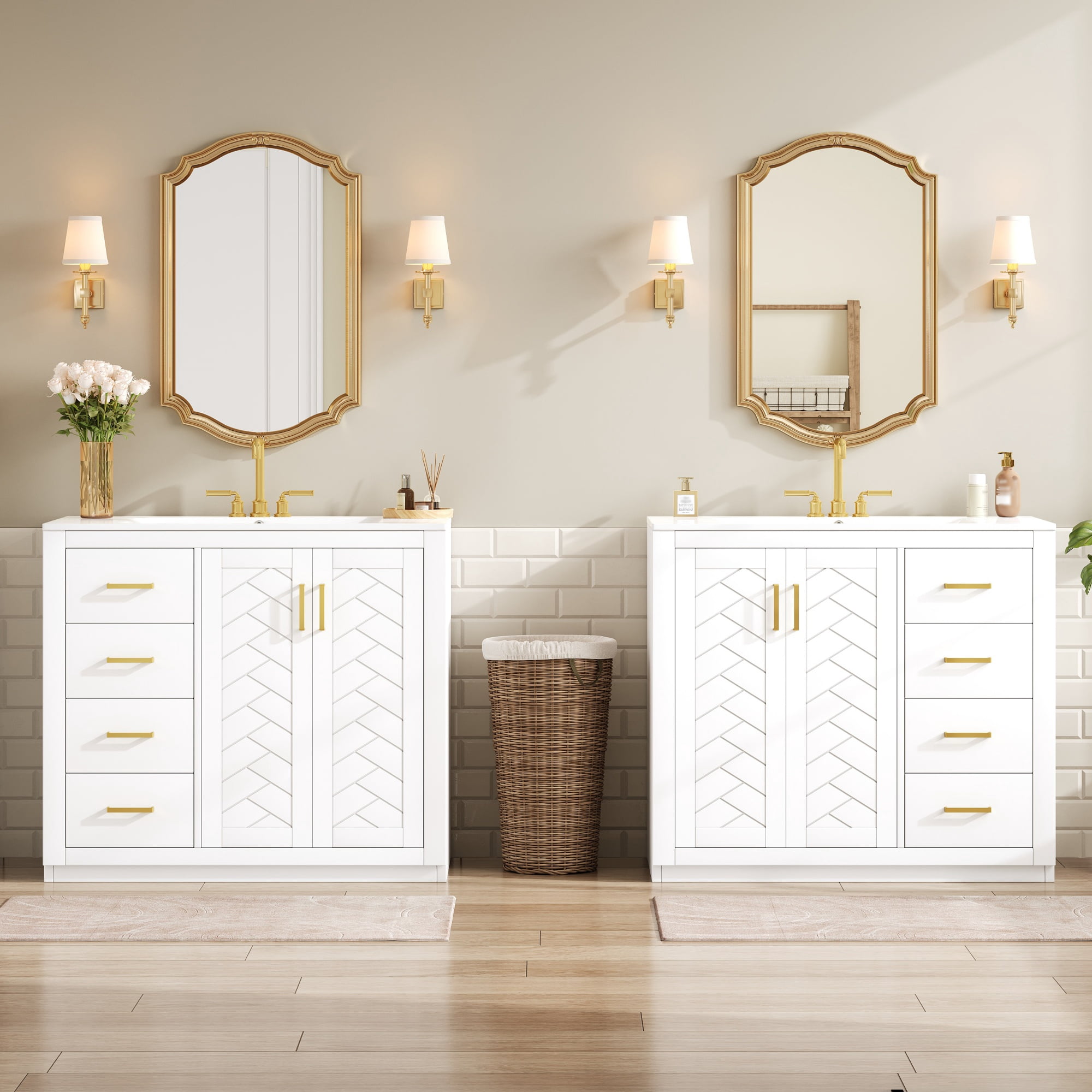 Euroco 72'' Bathroom Vanity with Ceramic Sink (Separate), Solid Wood Frame Bathroom Storage Cabinet, Freestanding Vanity Set with Drawers& Soft Closing Doors