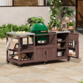 thumbnail image 1 of Euroco 75.4" Outdoor Kitchen Island with Sink, Solid Wood Outdoor Grill Cart for Big Green Egg Grills, Rolling Outdoor Bar Cart with Stainless Steel Top, for Pizza Prep & BBQ, 1 of 24