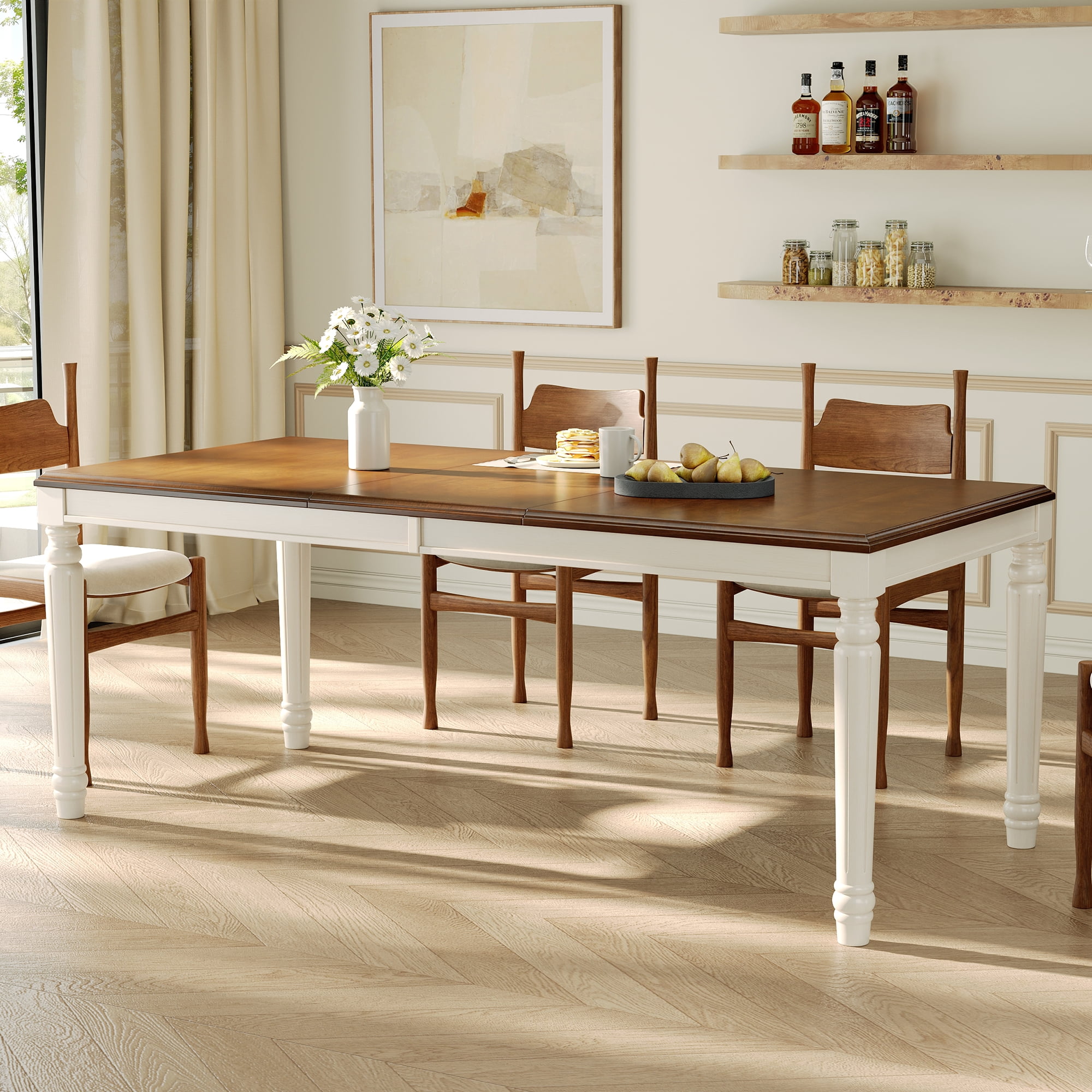 Euroco 78.7" Rectangular Modern Dining Table for 6-8 Person, Wood Kitchen Table with Turned Legs for Dining Room,Natural