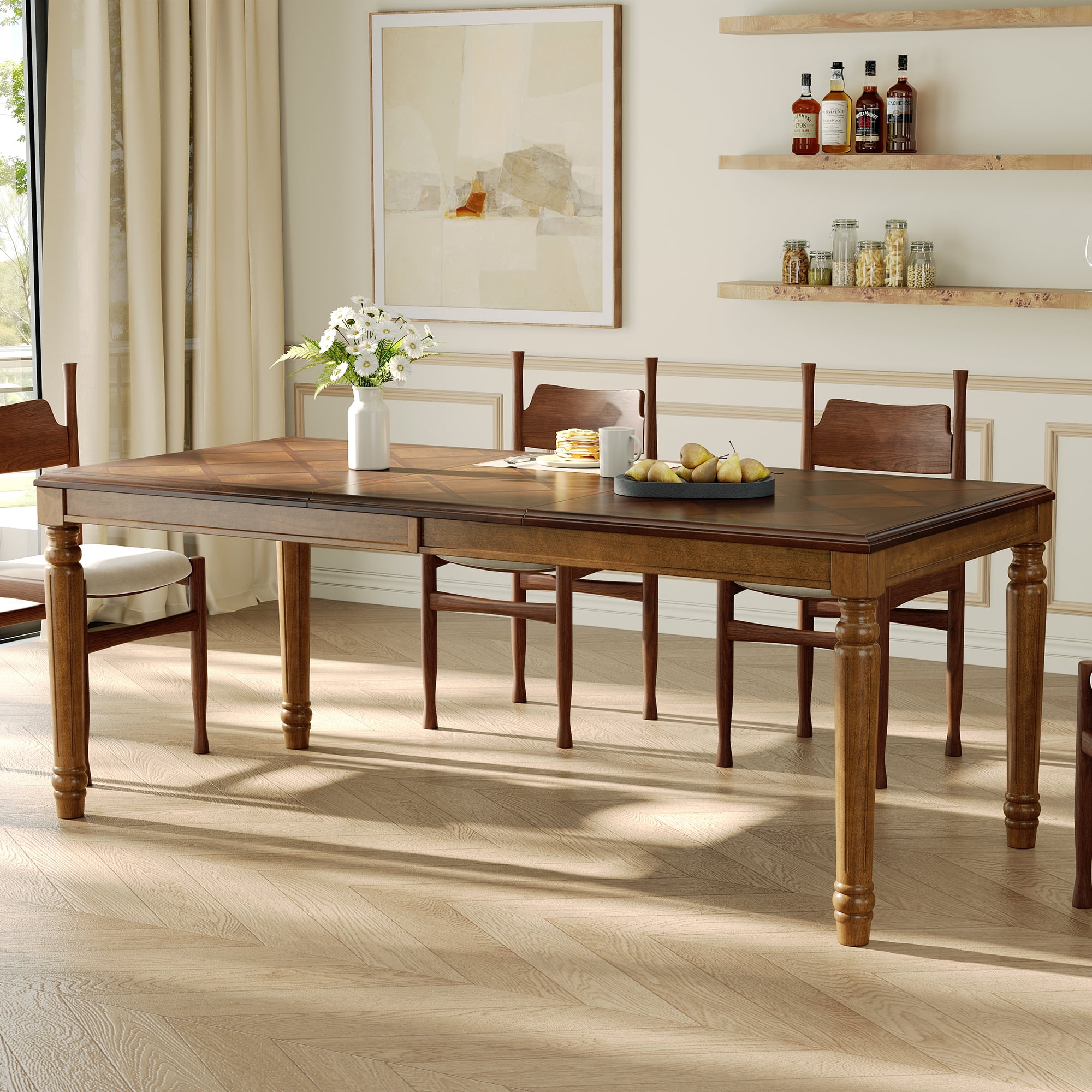 Euroco 78.7" Rectangular Modern Dining Table for 6-8 Person, Wood Kitchen Table with Turned Legs for Dining Room,Walnut