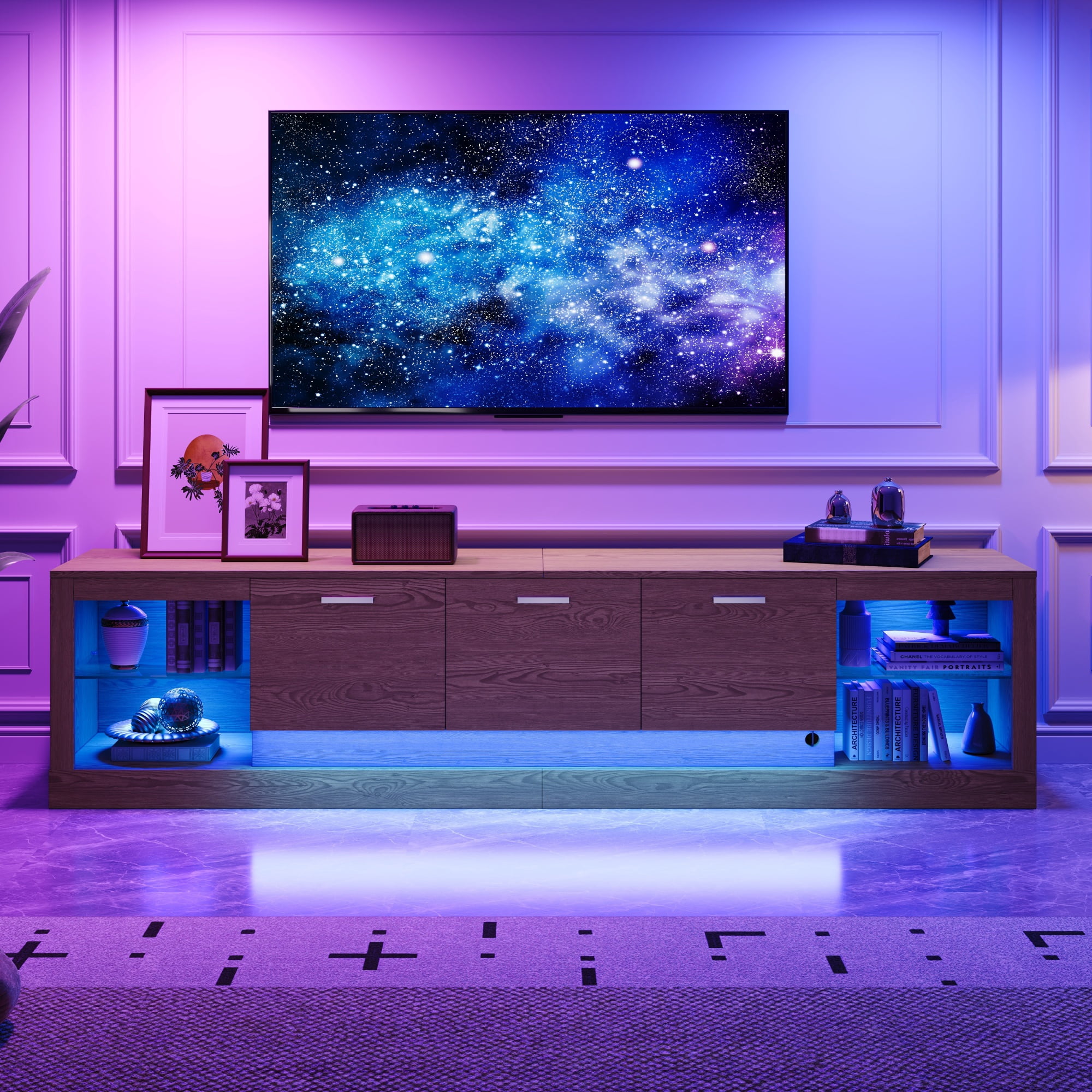 Euroco 78'' Modern TV Stand with 6 Cabinets& 2 Open Compartments, Entertainment Center for TVs up to 90'', Television Console for Living Room, Bedroom, Home Theatre