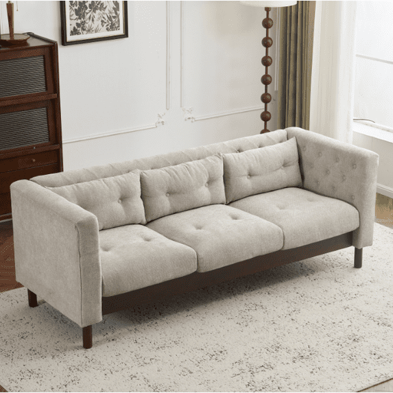 Euroco 78" Upholstered Sofa Modern 3-seater Sofa Couch with Tufted Design for Living Room, Grayish Beige
