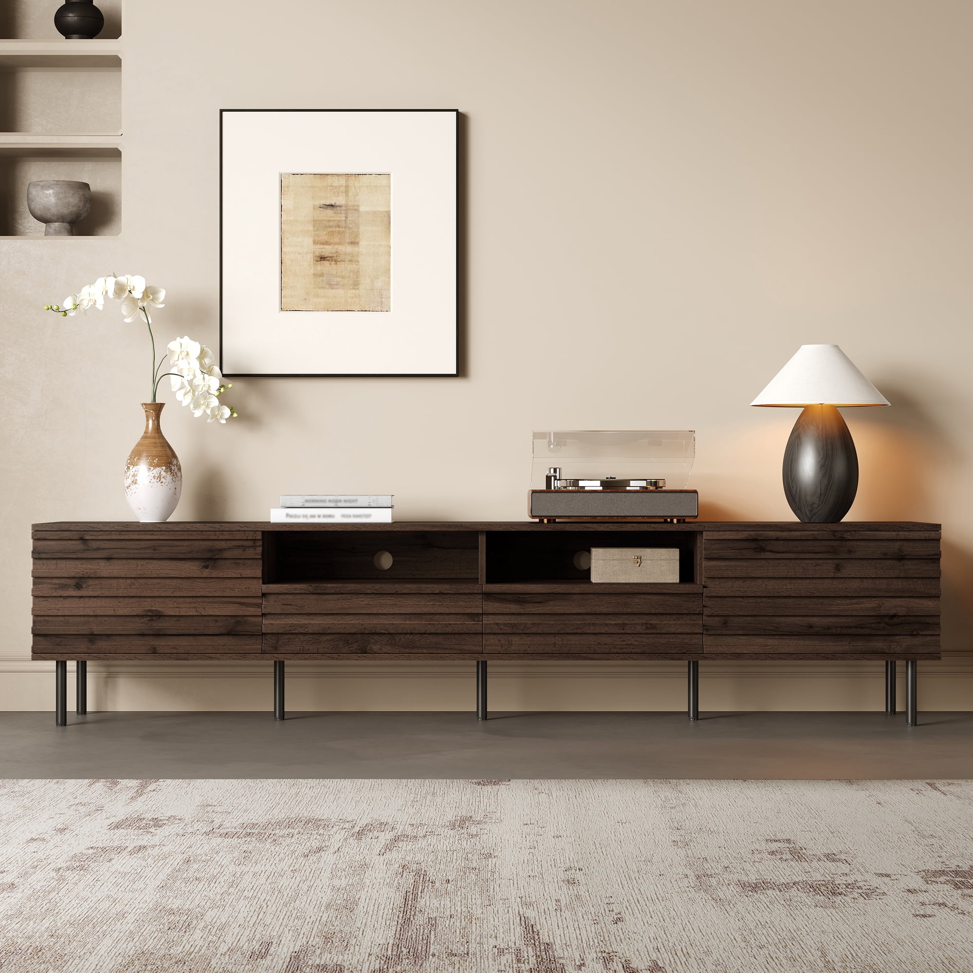 Euroco 78 inch Modern TV Stand for TVs up to 85", Entertainment Center with Closed Storage & Cable Management, Soft-Closing Hinges, Iron Legs for Living Room