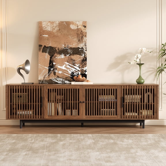 Euroco 78 inch Modern TV Stand for TVs up to 85", Entertainment Center with Closed Storage & Cable Management, Soft-Closing Hinges, Solid Wood Legs for Living Room