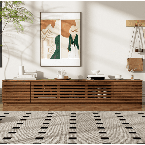 Euroco 78 inch Modern TV Stand for TVs up to 85", Entertainment Center with Cable Management, Soft-Closing Hinges for Living Room