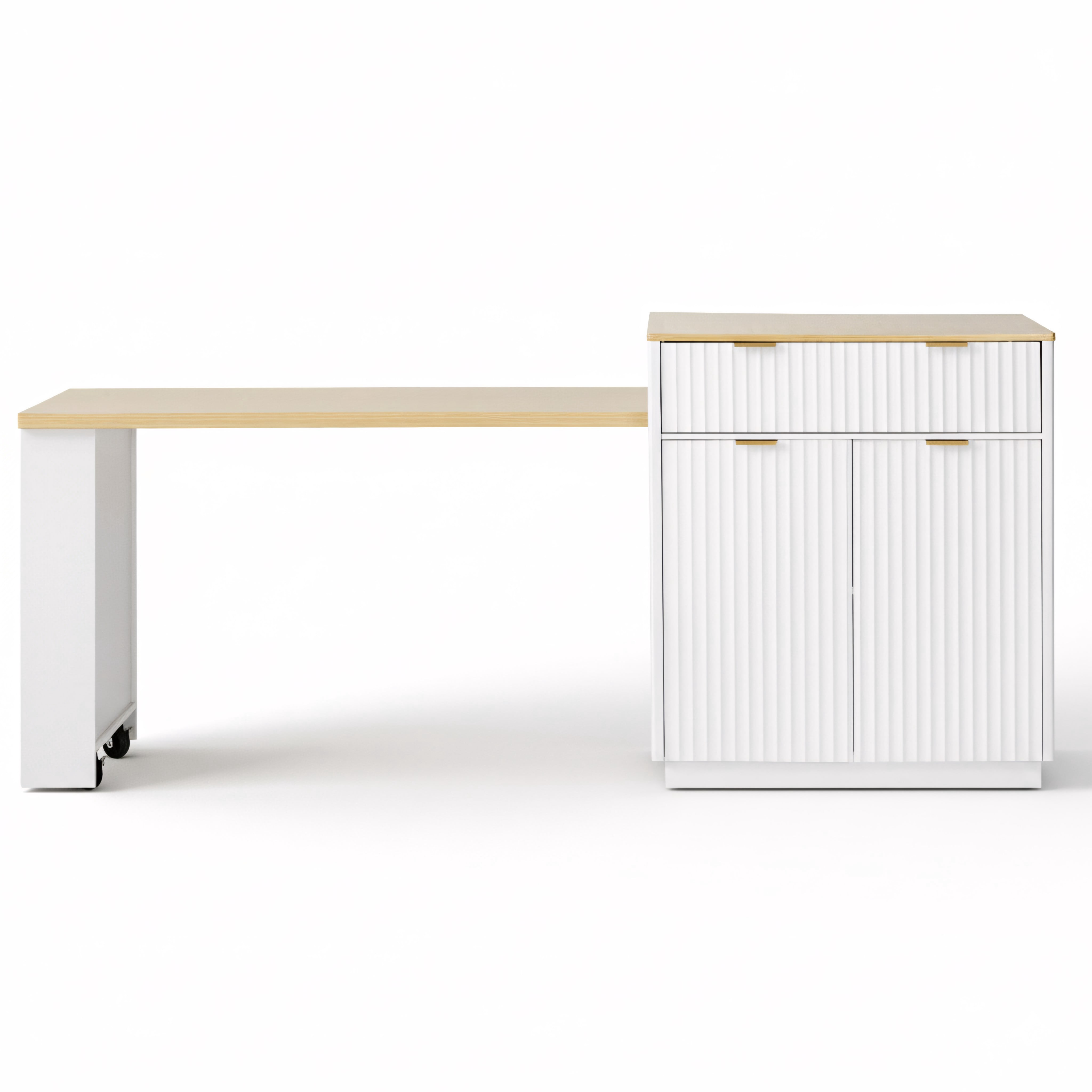 Euroco 82.6" Fluted Kitchen Island with Extendable Dining Table for 4-6, Island Table for Kitchen with Power Outlet, Kitchen Table with Double-Side Storage, 2 Drawers 2 Side Open Shelves