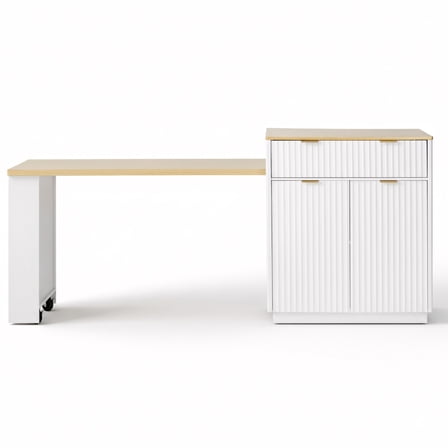 Euroco 82.6" Fluted Kitchen Island with Extendable Dining Table for 4-6, Island Table for Kitchen with Power Outlet, Kitchen Table with Double-Side Storage, 2 Drawers 2 Side Open Shelves