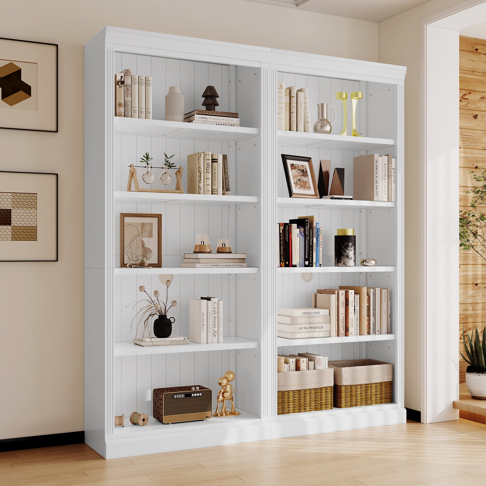 Euroco 83" Tall Wood Bookcase Suite ,5-Tier Home Decor Bookshelves Suite with Adjustable Shelves,Storage Organizer for CDs/Books/Movies,Free Standing Storage Shelves Suite