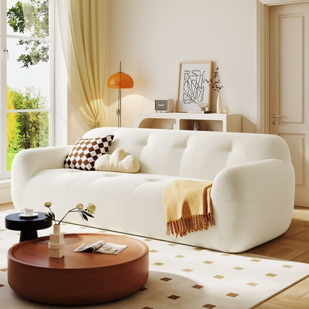 Euroco 85.8" Compressed 3-Seater Sofa with Tufted Cushion, Chenille Upholstery, Tool-Free Assembly, Full Foam & Pocket Spring Support – Space-Saving Couch for Small Living Rooms