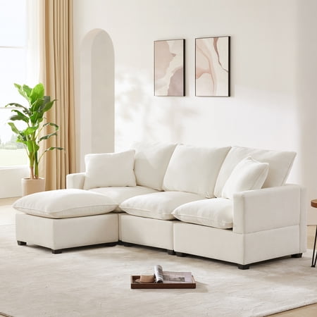 Euroco 86*57" Modern Modular Sofa, 4 Seat Chenille Sectional Couch Set with 2 Pillows Included, Freely Combinable Indoor Funiture for Living Room, Apartment, Office