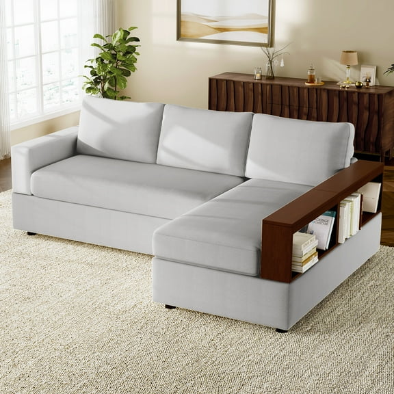 Euroco 87.4" Sectional Sofa Upholstered Sofa Couch with Reversible Armrests for Living Room, Gray