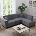 thumbnail image 1 of Euroco 97" Sectional Sofa L-shaped Couch with 2 Pillows, Chenille Fabric 5-seat Sofa with Chaise Lounge for Living Room, Apartment, Office, Gray, 1 of 8