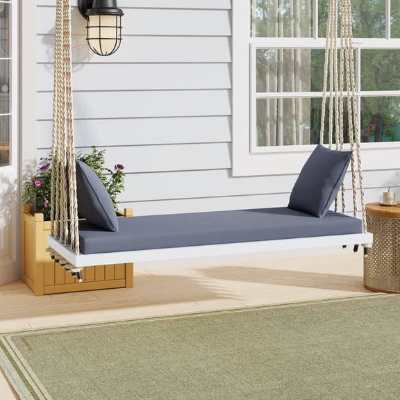 Euroco Acacia Wood Swing Chair with Hemp Rope Suspension, 400lbs Capacity, Comfortable Cushioned Seat, Easy Setup, Multiple Colors