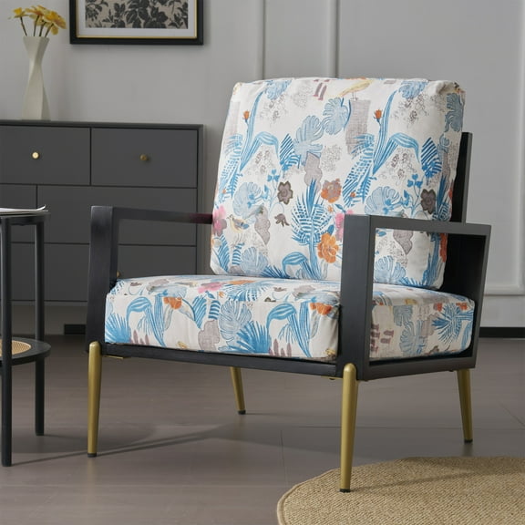 Euroco Accent Armchair with Gold Adjustable Legs, Low-Back Design, and Rubberwood Frame – Oriental Meets American Vintage Elegance