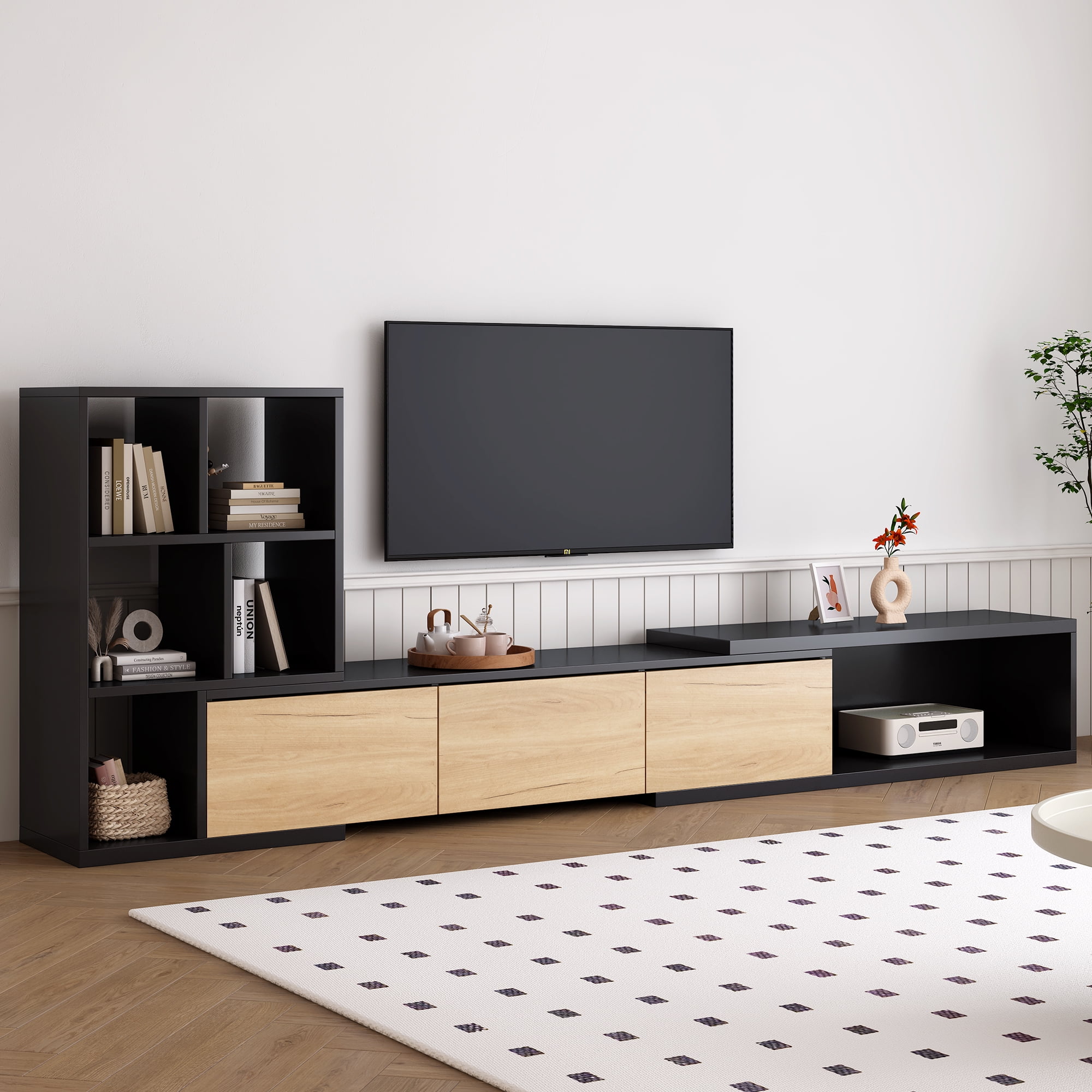 Euroco Adjustable TV Stand with Storage – Extends from 74.8