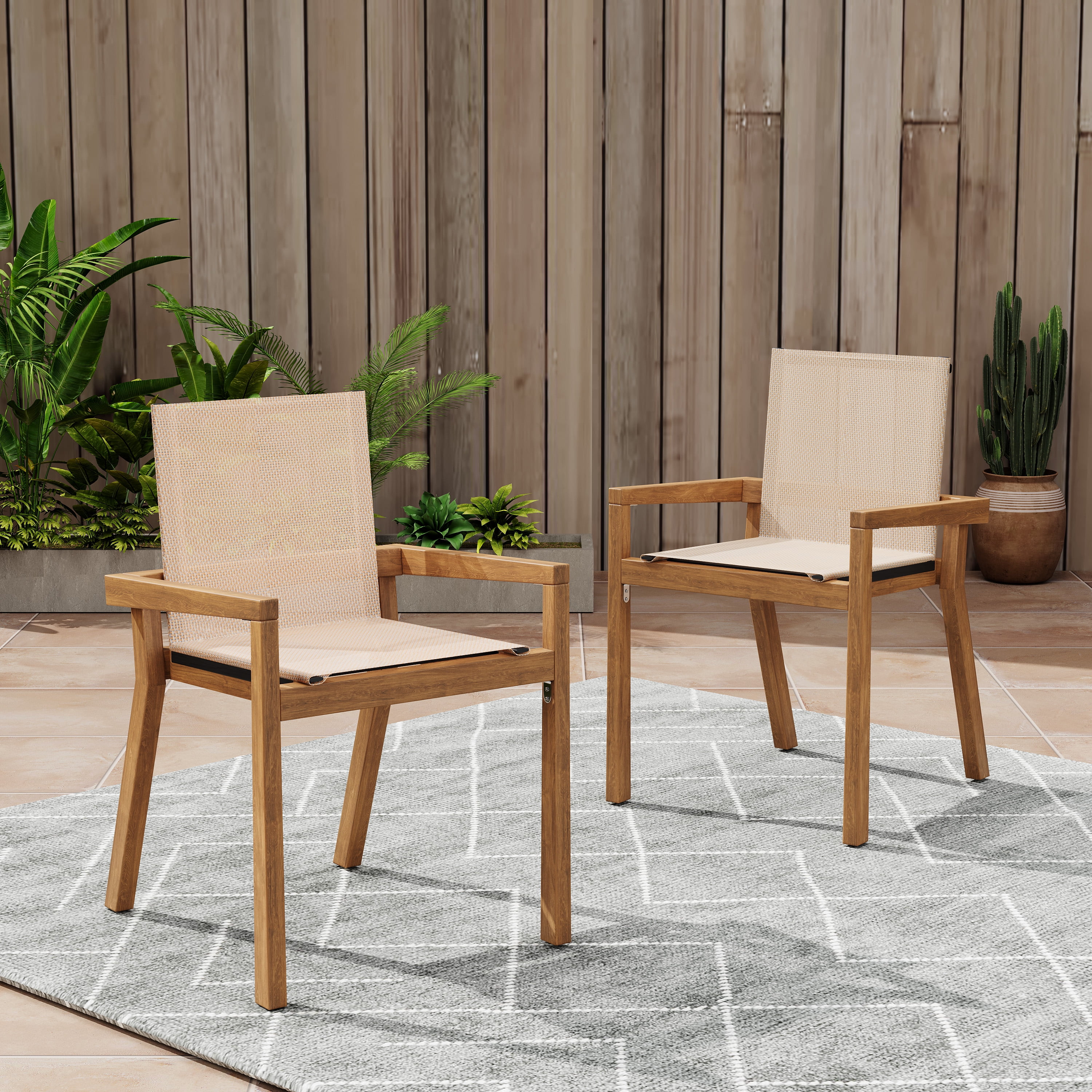 Euroco BELFAST DINING CHAIR,Set of 2,Teak Frame+ Beige Textile