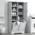 thumbnail image 1 of Euroco Bathroom Storage Cabinet with Doors and Drawers, Tilt-Out Laundry Hamper, Multiple Storage Space, Freestanding Style, Open Shelve, Adjustable Shelf, Gray, 1 of 9