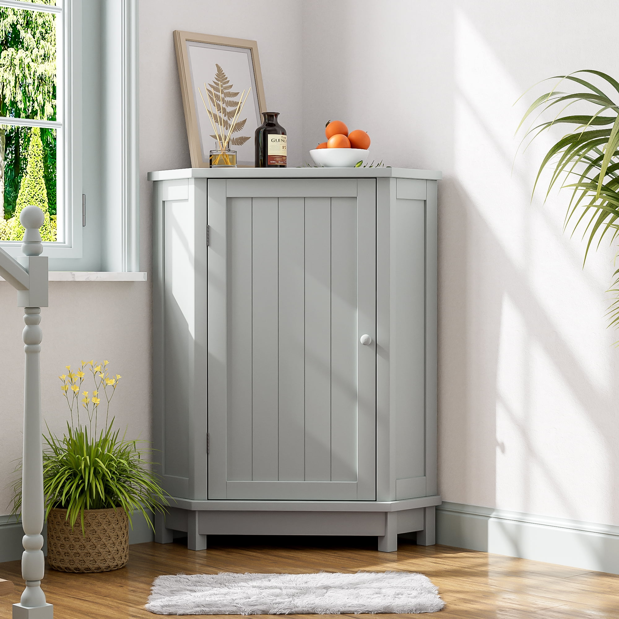 Euroco Bathroom Storage Cabinet with Adjustable Shelves, MDF Freestanding Cabinet with Doors for Bathroom, Living Room, or Laundry Room