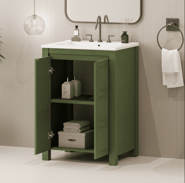 Euroco Bathroom Vanity with Ceramic Sink, Soft-Close Doors, and Adjustable Storage Shelf, Vintage Wood Cabinet for Small Bathrooms