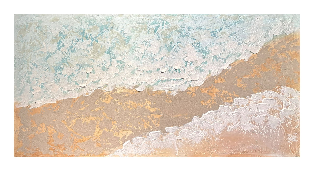 Euroco Beach Landscape Canvas Wall Art, Abstract Seascape Print, Textured Ocean Scene Sea Painting Seaside Seashore Artwork for Living Room Bedroom Bathroom 24x48 inch