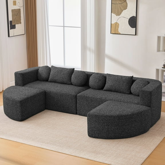 Euroco Boneless Couch Modular Sectional Sofa 114.9" Free-combined Sofa Couch Sofa Bed Compression Sofa with Deep Seating and Curved Design for Living Room, Black