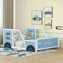 Euroco Car-Shaped Full Size Wood Platform Bed for Kids’ Bedroom, Solid Car Bed for Kids Gift, Low Profile, Blue