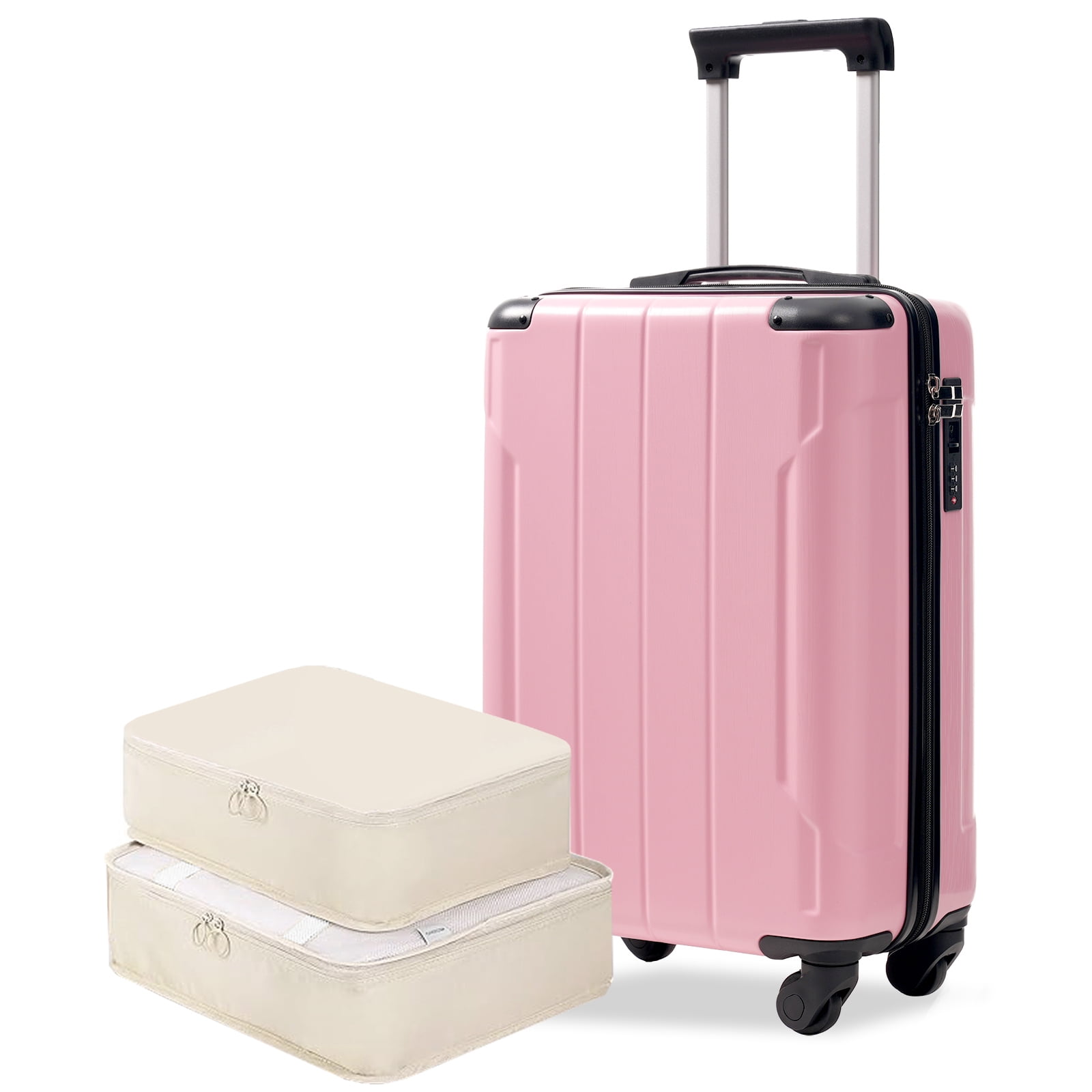 Euroco Carry-On Luggage Set 3 Piece,ABS Lightweight Durable Suitcase with Spinner Wheels, TSA Lock & 2 Packing Cubes,20 Inch Hardshell Airline Approved Luggage for Men Women Travel,Pink