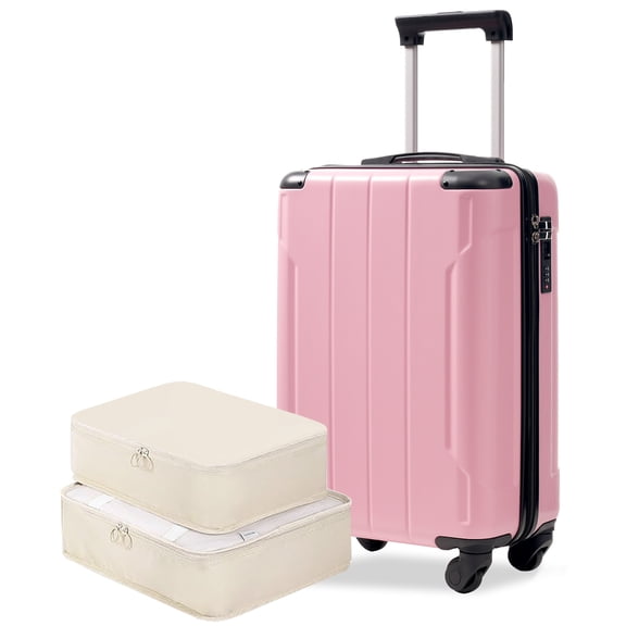 Euroco Carry-On Luggage Set 3 Piece,ABS Lightweight Durable Suitcase with Spinner Wheels, TSA Lock & 2 Packing Cubes,20 Inch Hardshell Airline Approved Luggage for Men Women Travel,Pink