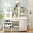 thumbnail image 1 of Euroco Cat Tree with Litter Box Enclosure, 59" Tall Modern Cat Tower with Sisal Scratching Post,Hammock,House,Perch & Storage Space,All-in-One Cat Condo,Hidden Cat Furniture,White, 1 of 9